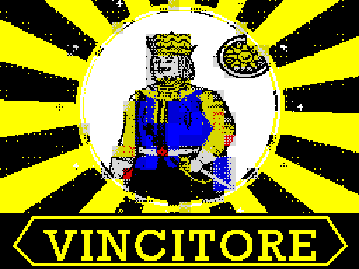 La schermata di vittoria VINCITORE: il Re di denari sui raggi dorati quando vinci la partita